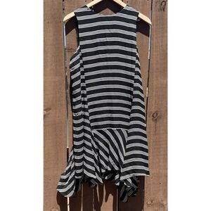 ALC Women Size 8 Fain Silk Handkerchief Hem Midi Dress Black Striped Sleeveless